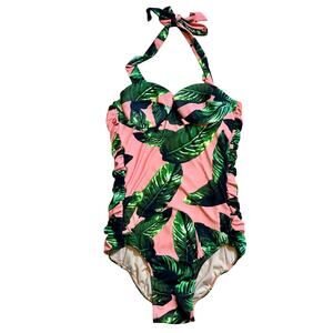 Albion Fit Izabal Leaf Print Swimsuit One Piece M/ Large Cups